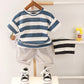 Striped Short Sleeved T Shirt + Shorts Clothing Set