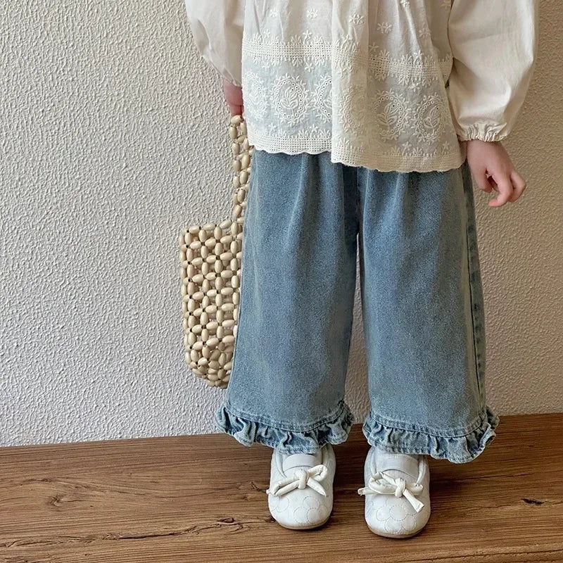 Spring Autumn Kids Lace Wide Leg Pants