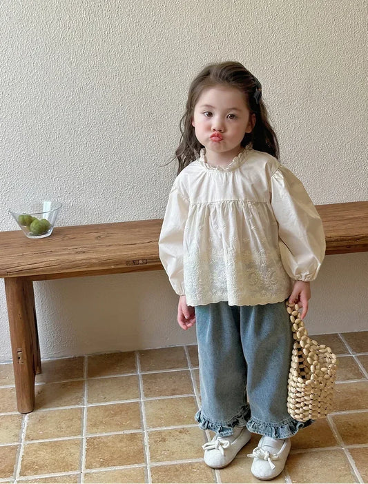 Spring Autumn Kids Lace Wide Leg Pants