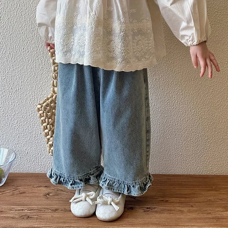 Spring Autumn Kids Lace Wide Leg Pants