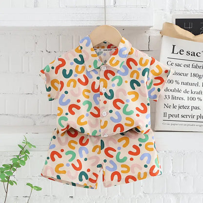 Summer Full Printe LettersShirt Set