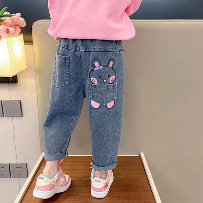 Cartoon Elastic Waist Jeans