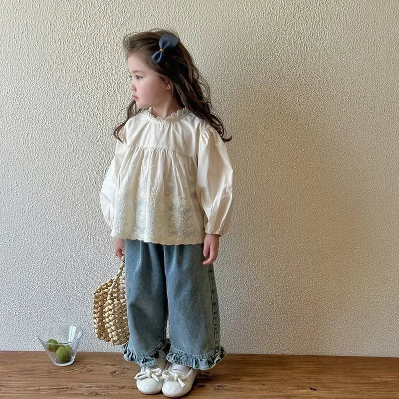 Spring Autumn Kids Lace Wide Leg Pants