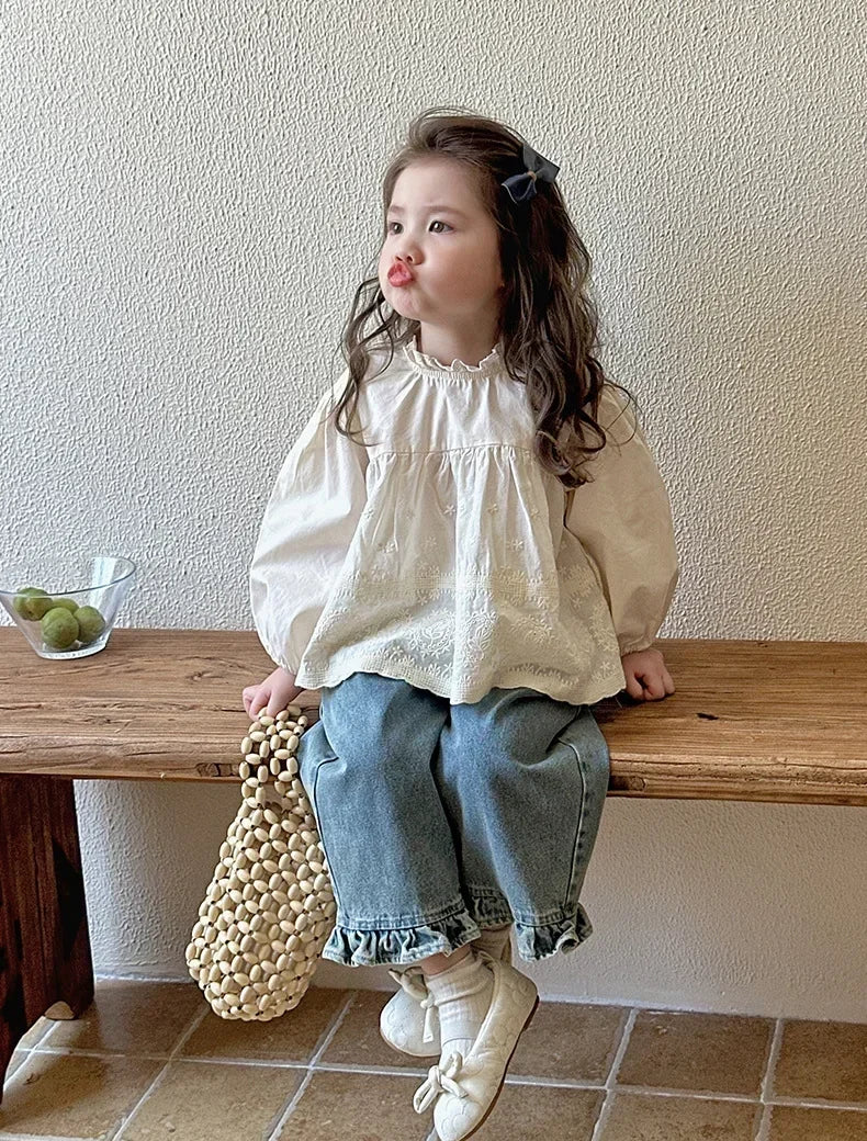 Spring Autumn Kids Lace Wide Leg Pants